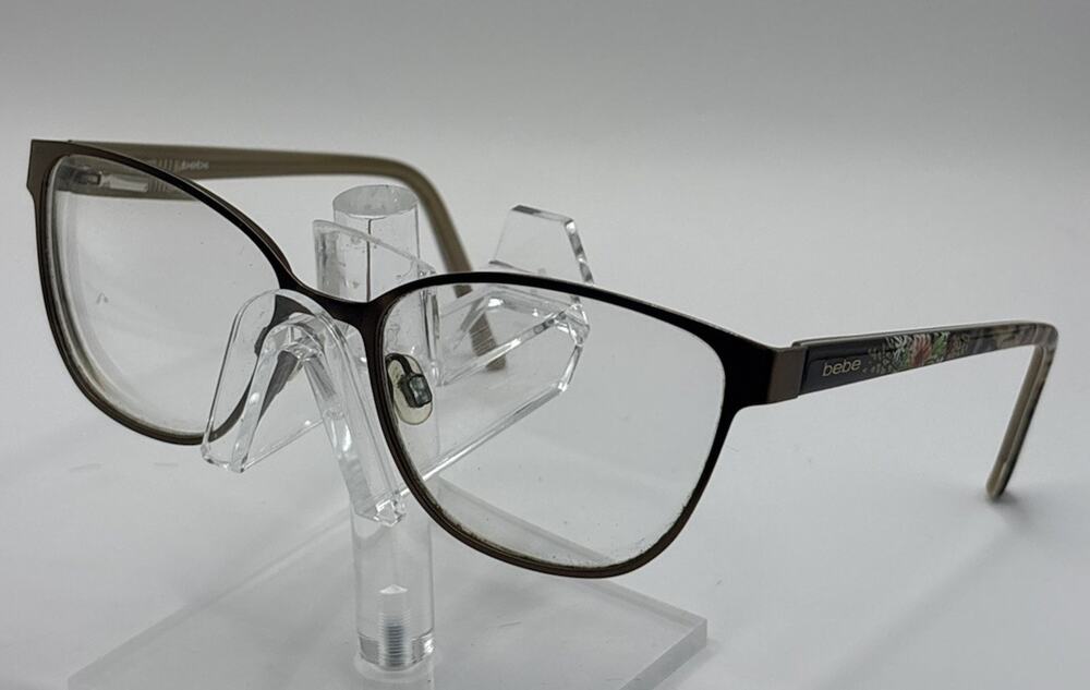 Bebe Women's Eyeglasses Brown Metal Rectangle Floral Temple Frames